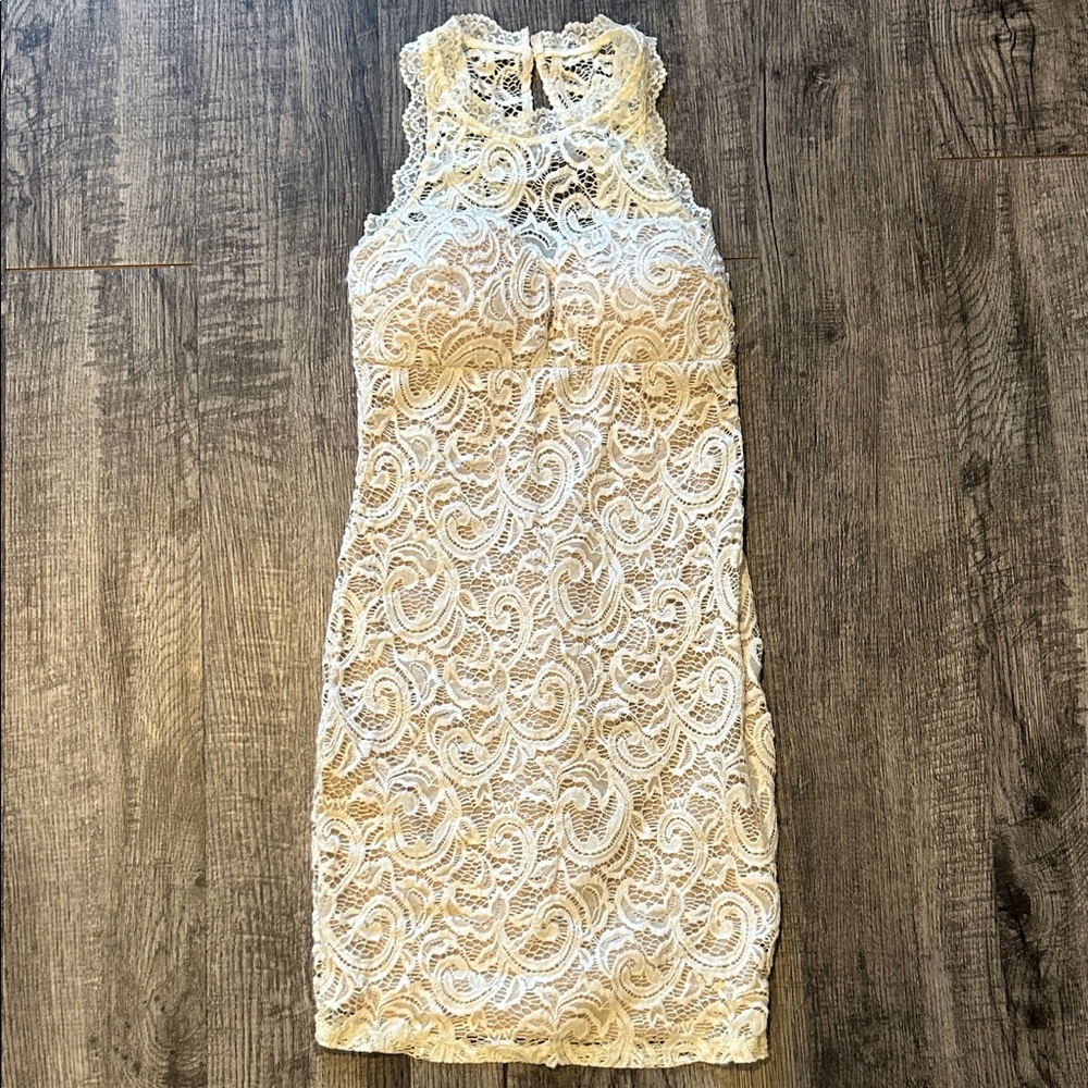 Sequin Hearts Cream Lace Mini Dress